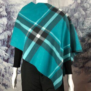 Teal turquoise plaid Open side poncho cover up shawl unisex boho shawl topper